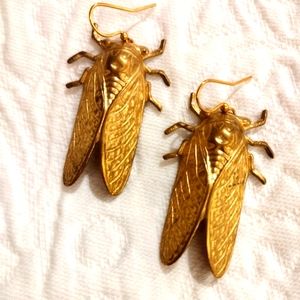 Large gold cicada bug earrings Egyptian.